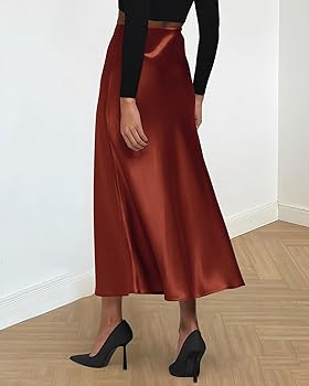 BTFBM 2024 Women Long Satin Summer Fall Skirt Silk Elegant High Waist Cocktail Party Wedding Flar... | Amazon (US)