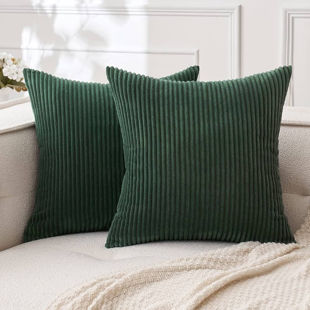 MIULEE Pack of 2 Army Green Corduroy Pillow Covers Soft Boho Striped Throw Pillow Covers Set Deco... | Amazon (US)
