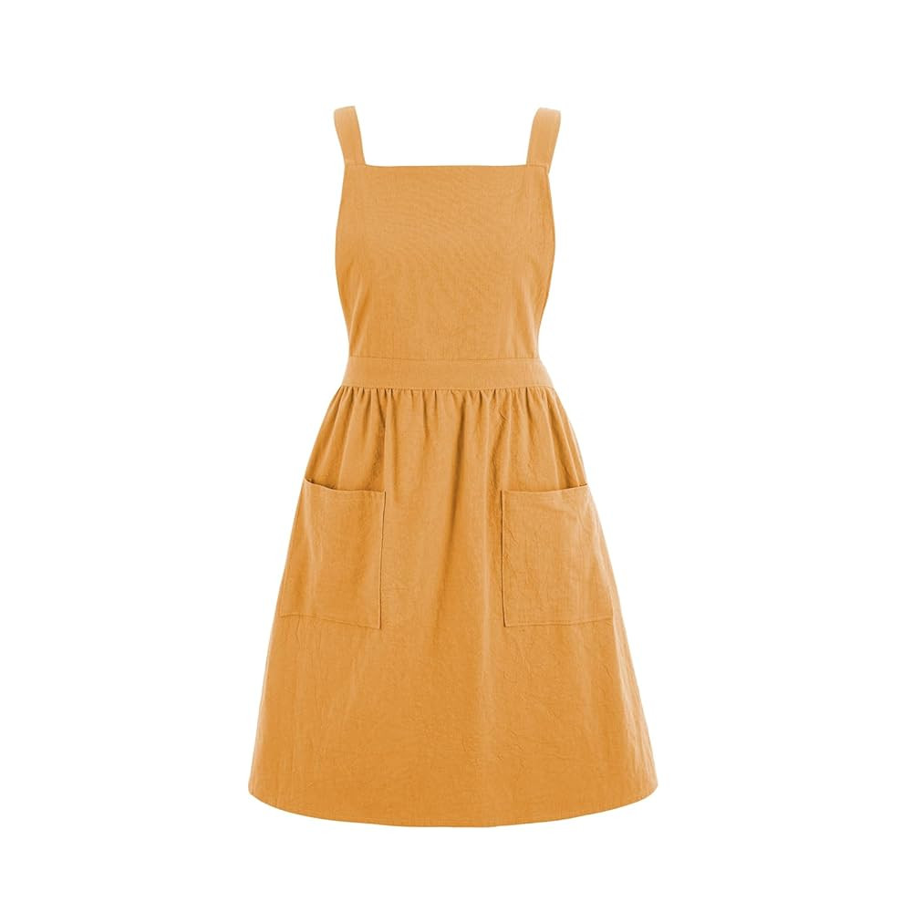 Cotton Linen Pinafore Apron Dress for Women with Pockets Cute Art Chef Aprons for Kitchen Baking ... | Amazon (US)