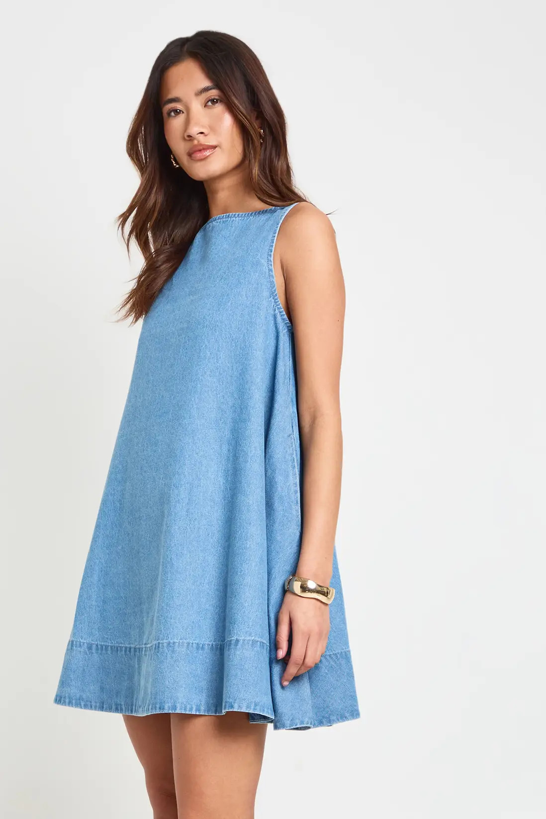 Mid Wash Chambray  Racer Swing Dress | Boohoo | Boohoo.com (UK & IE)