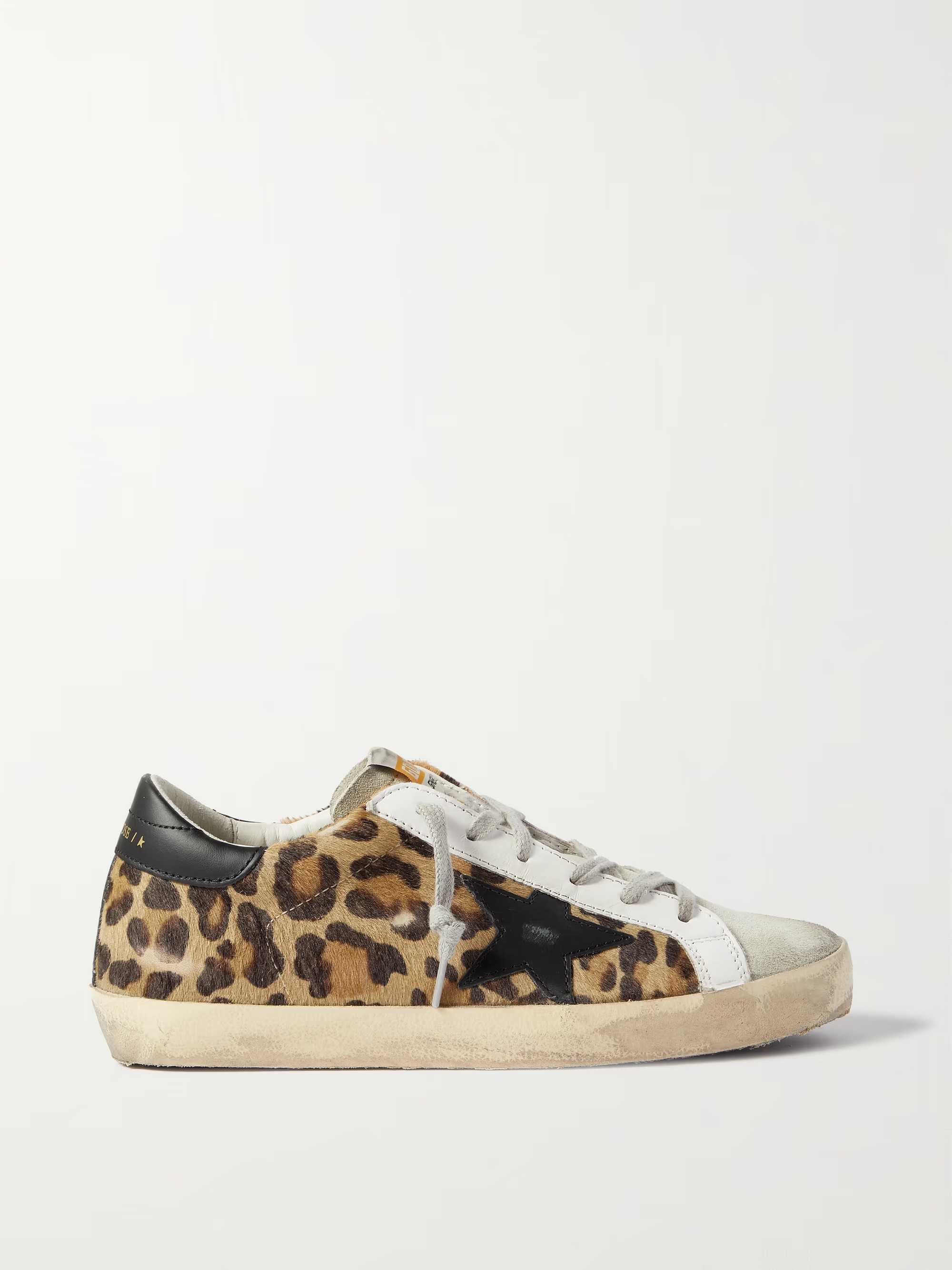 Superstar distressed leopard-print calf hair, leather and suede sneakers | NET-A-PORTER (US)