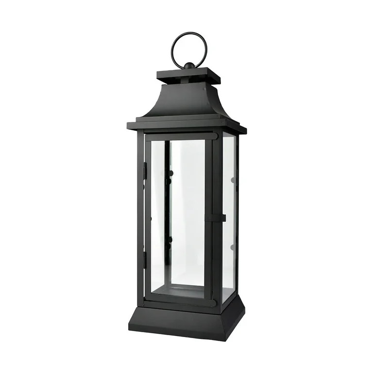 Serene Spaces Living Modern Black Metal Hurricane Lanterns with Clear Glass Panels, 20" Tall | Walmart (US)
