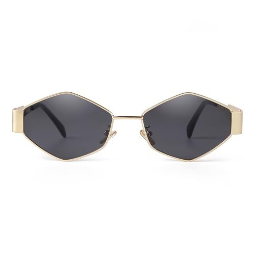 SDINM Trendy Hexagon Sunglasses for Women Retro Gold Metal Geometric Frame Sun Glasses Shades | Amazon (US)