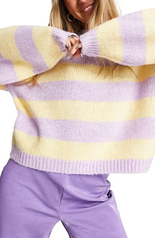 Topshop Pastel Stripe Sweater in Purple Multi at Nordstrom, Size Large | Nordstrom