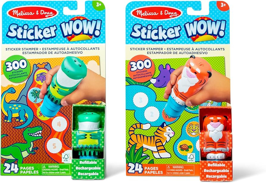 Melissa & Doug Sticker Wow!™ Dinosaur and Tiger Bundle: 2 24-Page Activity Pads, 2 Sticker Stam... | Amazon (US)