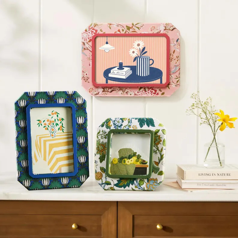 Boho Vintage Floral Octagonal Picture Frames - Whimsical Small Print Decor for Wall & Tabletop | ... | Etsy (US)