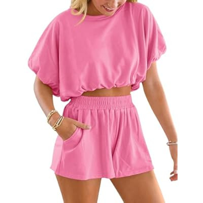 Jenisso Womens 2 Piece Sets Summer Bubble Crop Tops and Shorts Lounge Set 202… | Amazon (US)