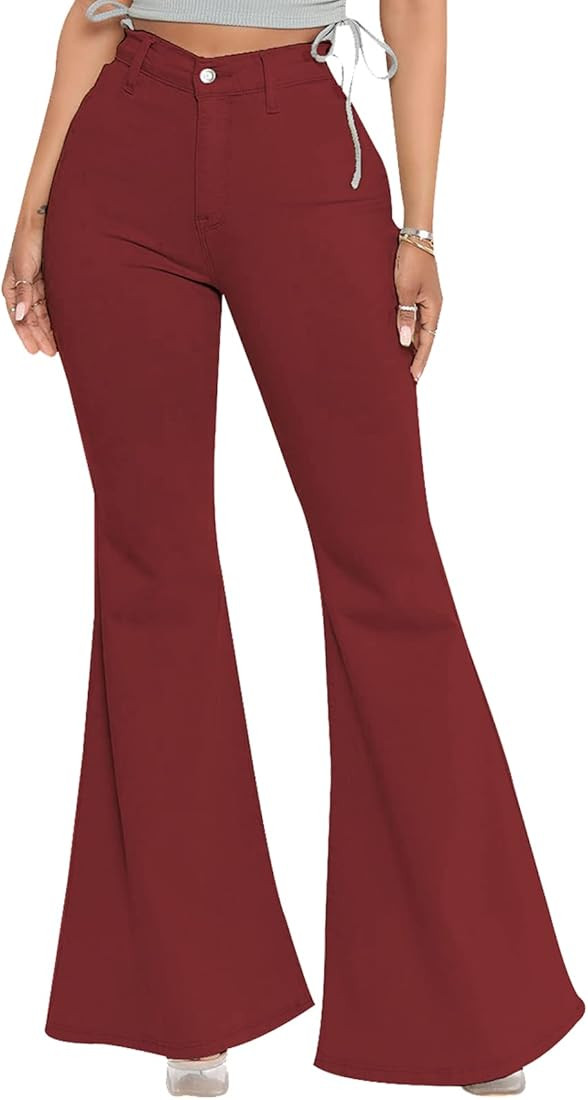YouSexy Women's Flare Bell Bottom Jeans Destroyed Flare Denim Pants 70s Outfits for Women | Amazon (US)