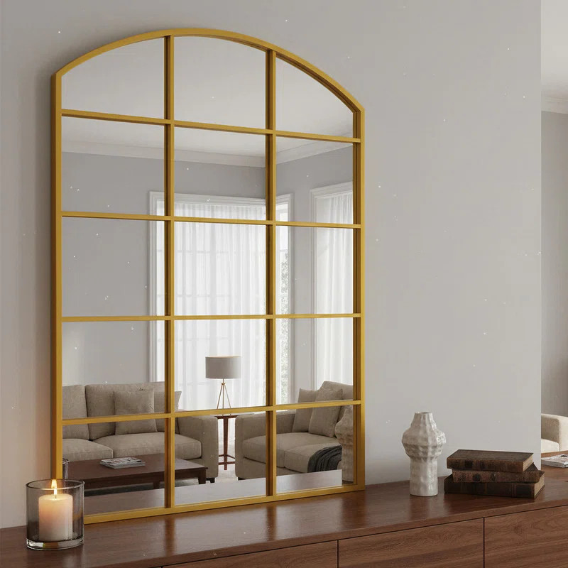 Arched  grid right-angle wall mirror, gold  and  black , for Living Room, Bedroom, Entryway | Wayfair North America