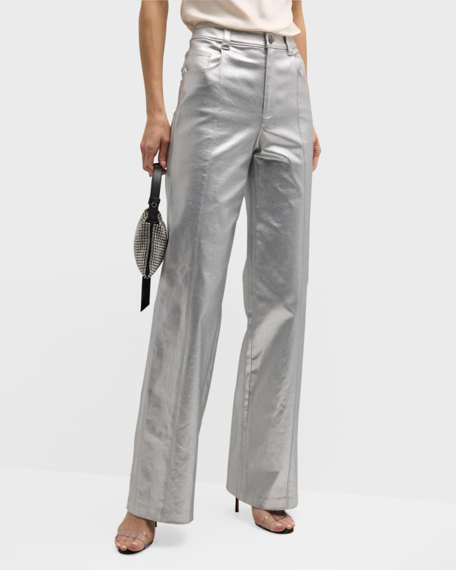 Cinq a Sept Francine Wide-Leg Foiled Denim Pants | Neiman Marcus