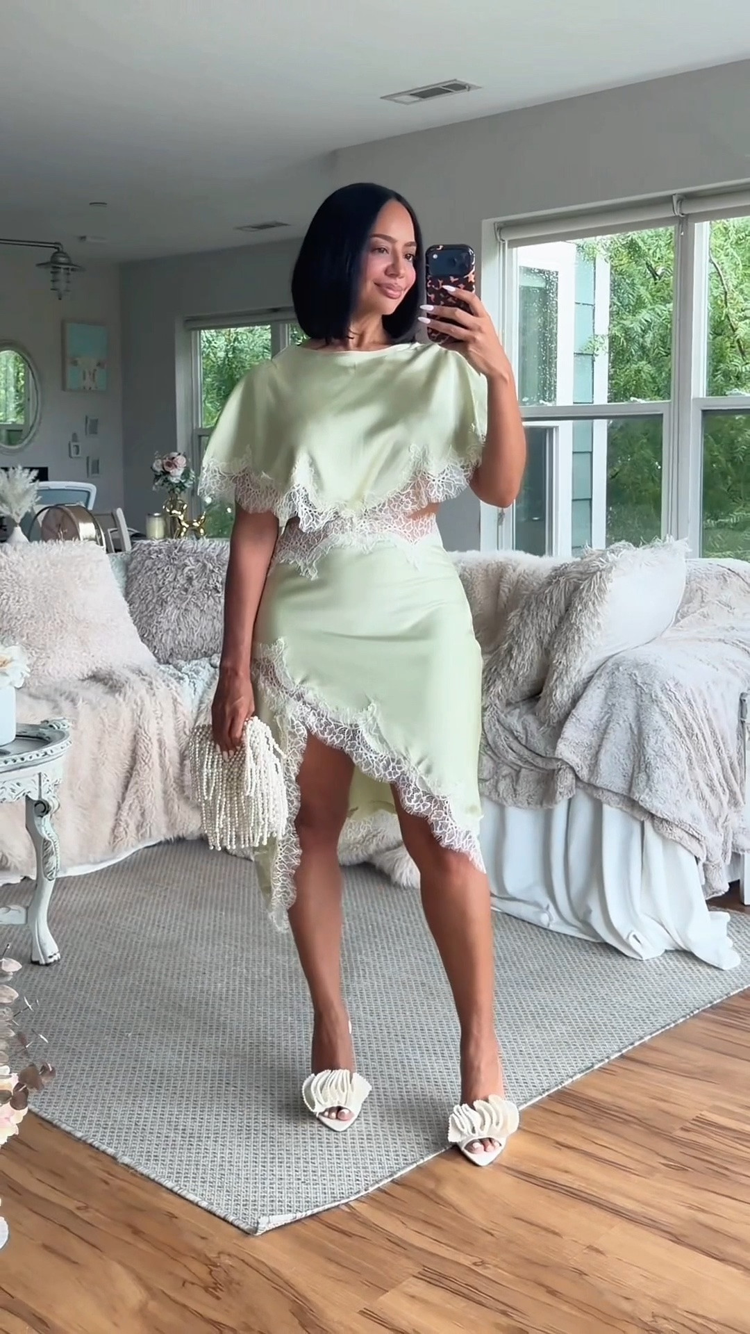 Summer garden wedding guest dress or date night outfit! This satin and lace asymmetrical dress is literally so gorgeous AND affordable. No stretch but fits true to size. NOT full bust friendly because of the cut outs on the top.

over 40 outfits 
petite curvy outfit

#LTKOver40 #LTKPetite #LTKootd