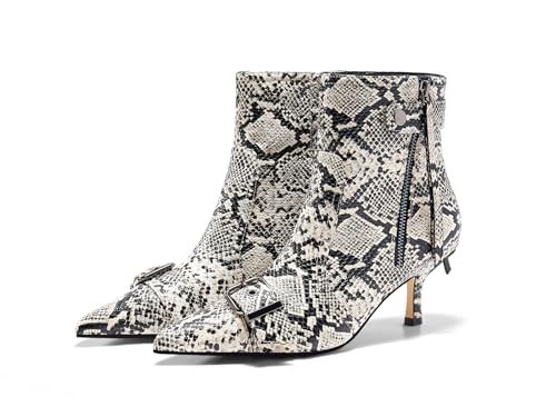 Coutgo Womens Kitten Heel Ankle Boots Pointed Toe Buckle Side Zipper Tassel Fall Winter Booties Shoes, Snake Skin, Size 8.5 | Amazon (US)