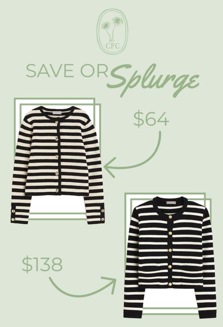 Save or splurge on this striped cardigan with gold buttons. Classic preppy style. sweater lady jacket in stripe from J. Crew on discount  

#LTKSeasonal #LTKunder100