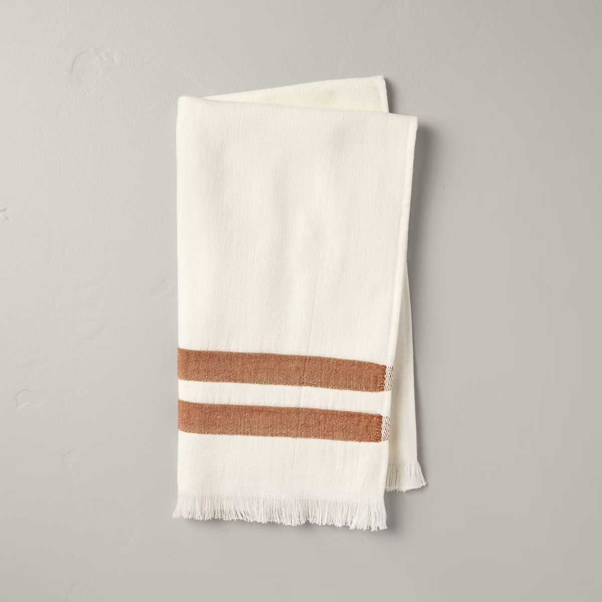 Double Stripe Cotton Hand Towel Cream/Rust - Hearth & Hand™ with Magnolia: Lightweight, Farmhou... | Target