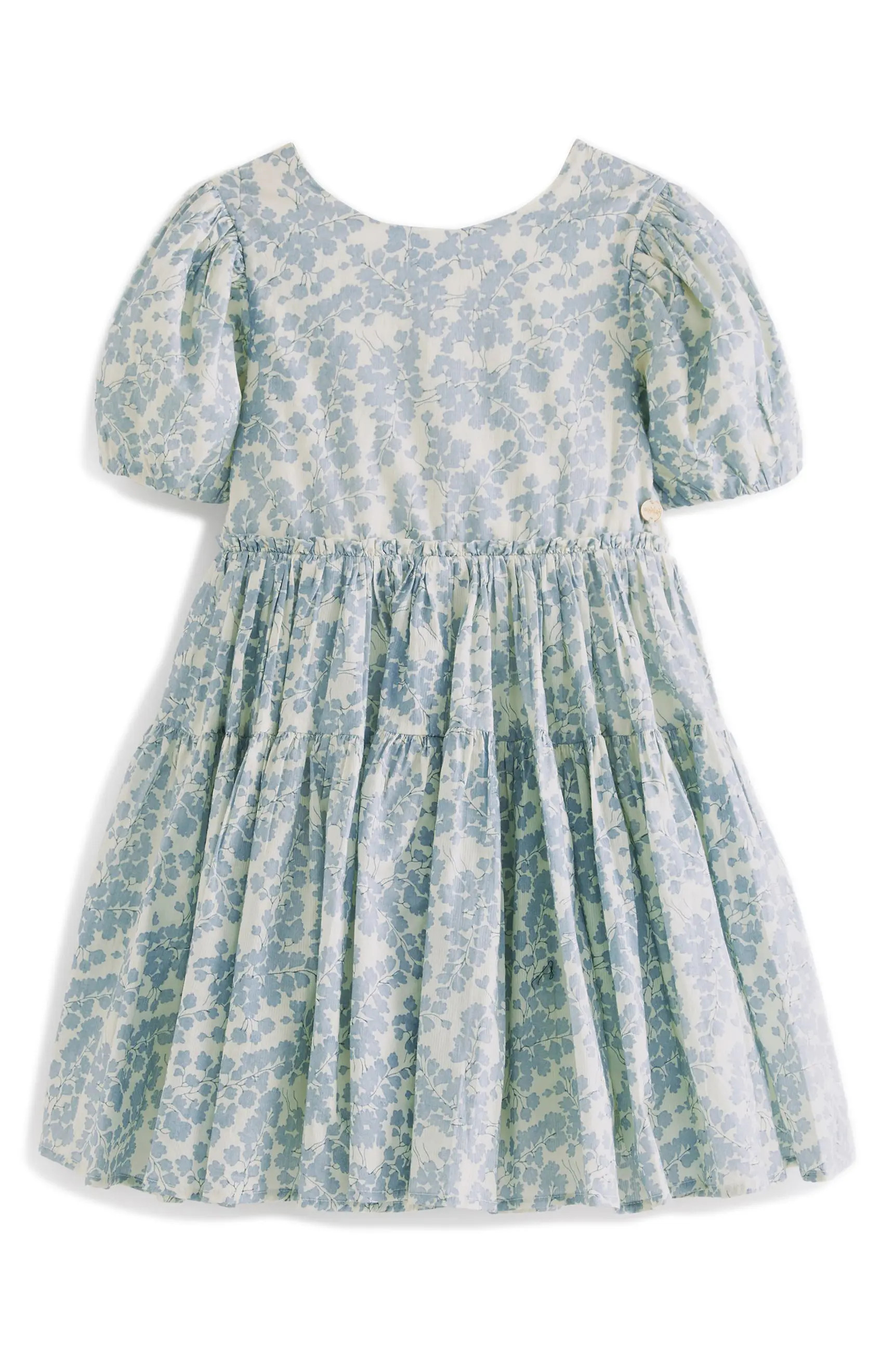 Kids' Floral Tiered Puff Sleeve Cutout Cotton Dress | Nordstrom Rack