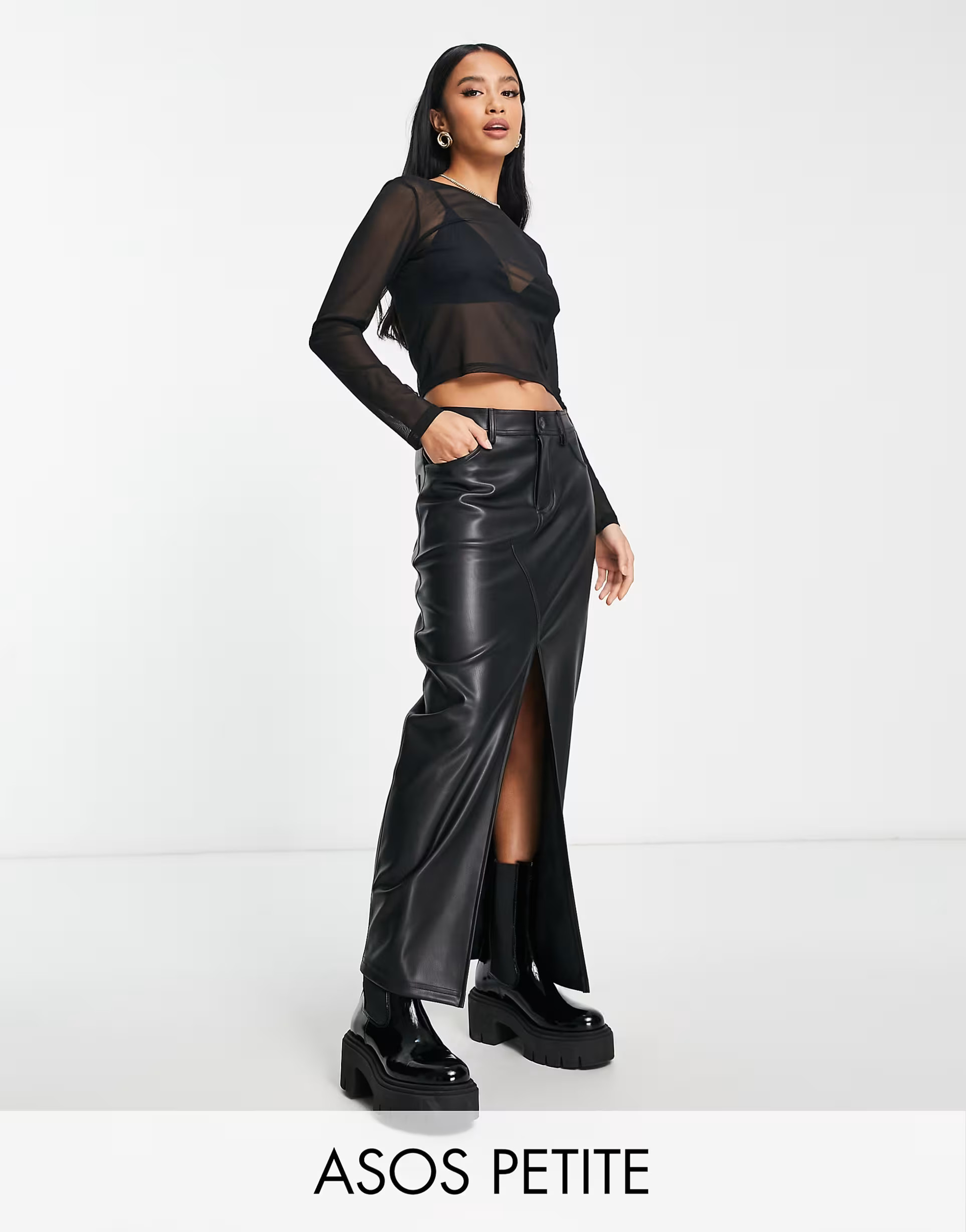ASOS DESIGN Petite faux leather maxi skirt in black | ASOS (Global)