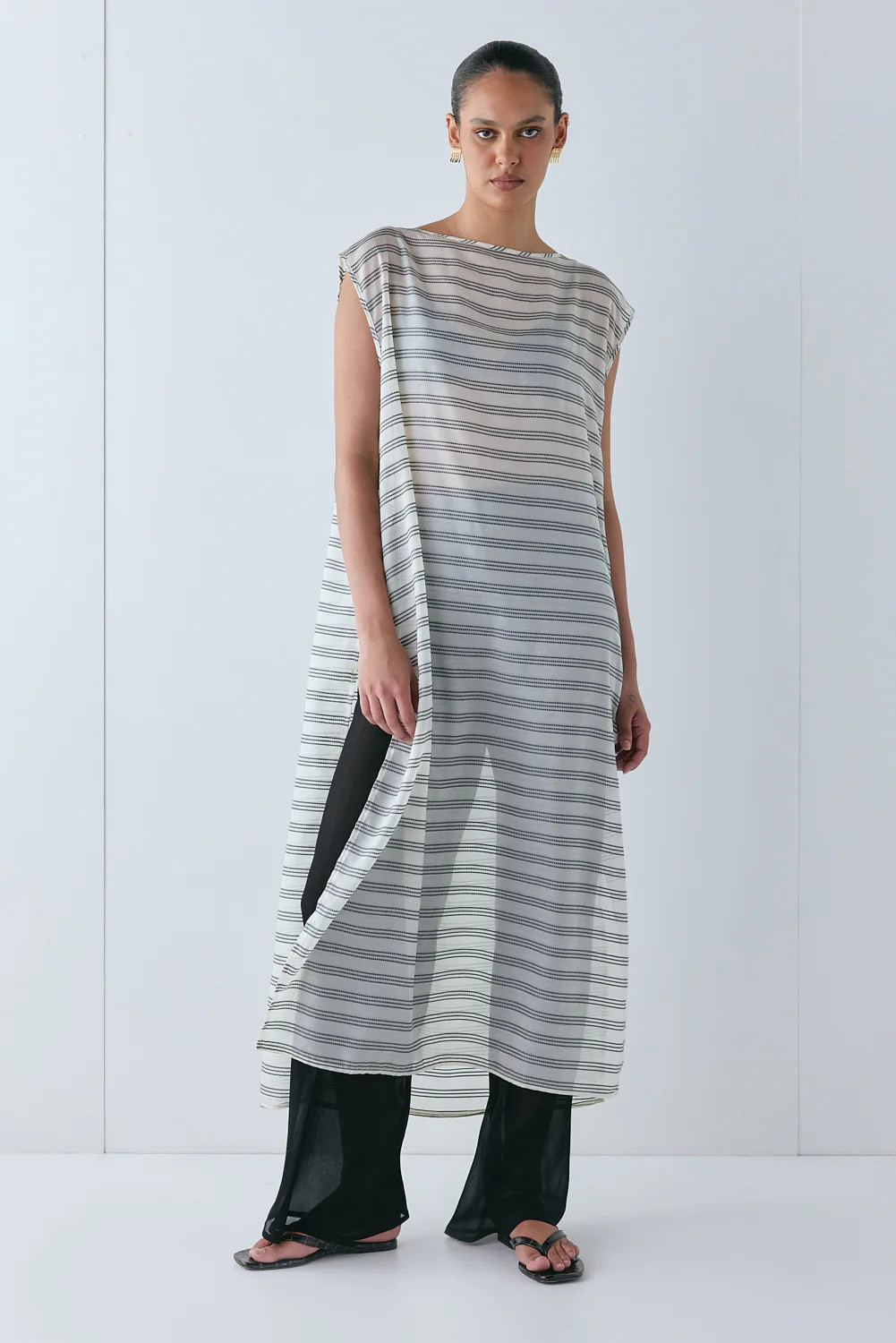 Solaire Sheer Maxi Dress Stripe | VRG Grl
