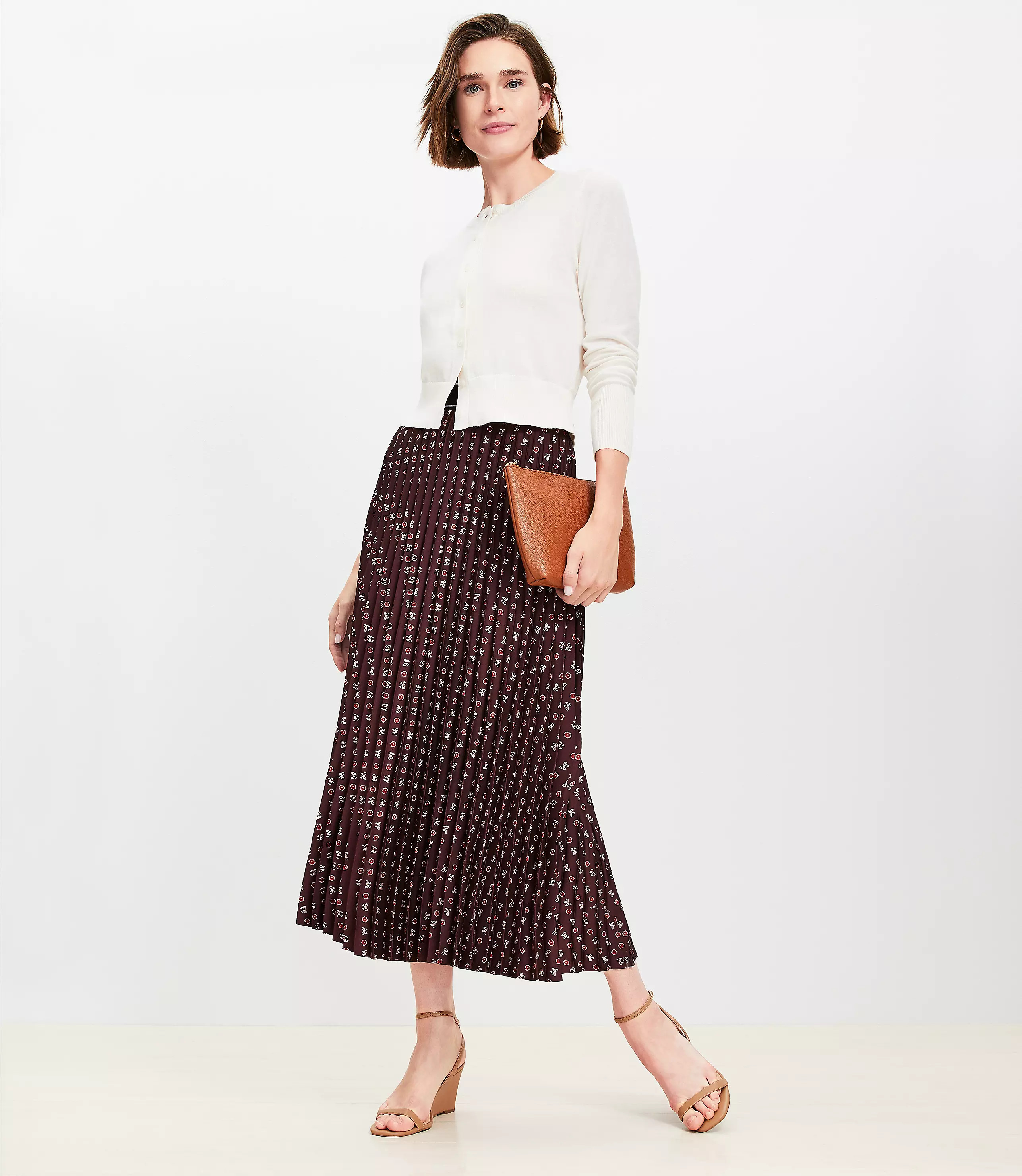 Tall Bow Pleated Midi Skirt | LOFT