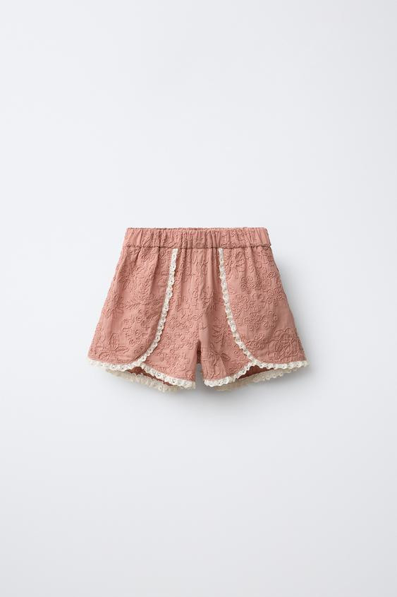 LACE EMBROIDERED FLORAL SHORTS | Zara US