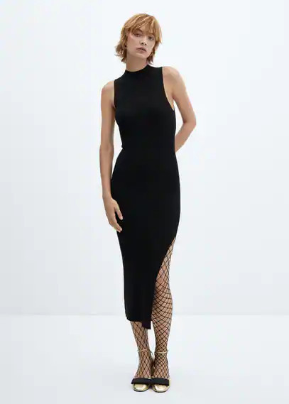Ribbed knit dress with opening -  Women | Mango USA | MANGO (US)