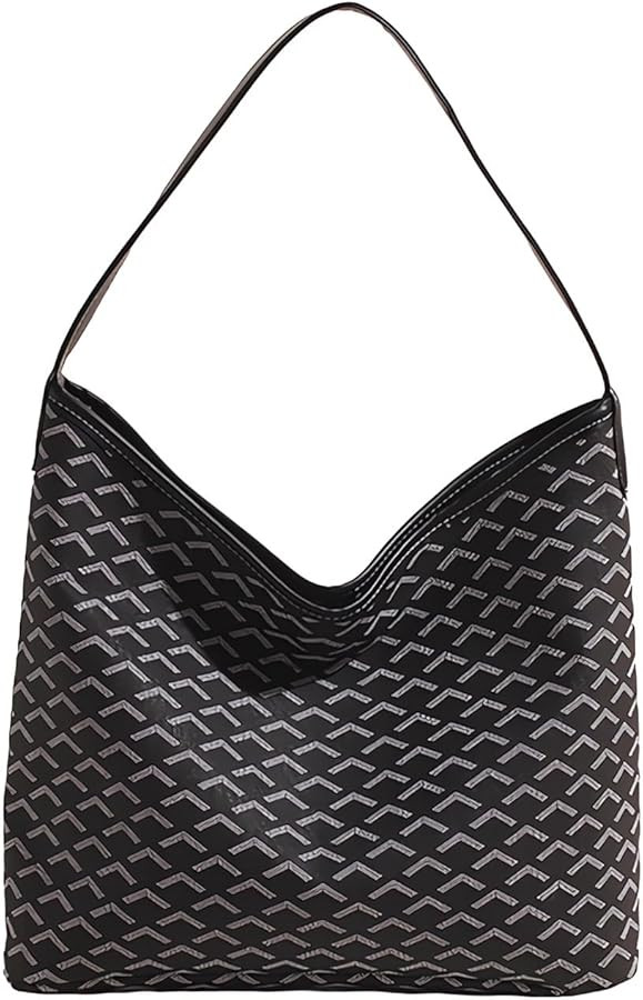 Geometric pattern shoulder bag, large capacity shoulder bag, brown trim, stylish women's crossbod... | Amazon (US)