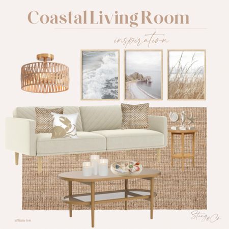 This coastal living room inspiration includes an off white couch, jute area rug, oval light wood coffee table and end table, throw pillows, a woven flush mount light fixture, a three-piece coastal art set, and beach-themed accessories. 

Living room idea, coastal decor, beach themed living room, pillow cover, crab, beach decor

#LTKhome #LTKstyletip #LTKfindsunder50