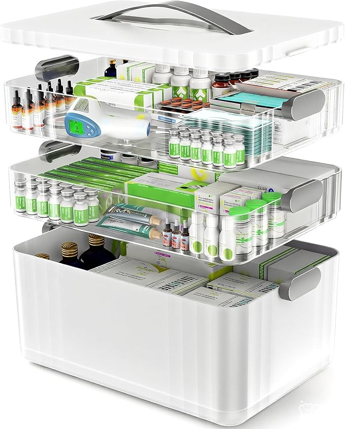 3-Tier Medicine Organizer - Portable Medicine Cabinet with Plastic Handle, Multipurpose Medical B... | Amazon (US)