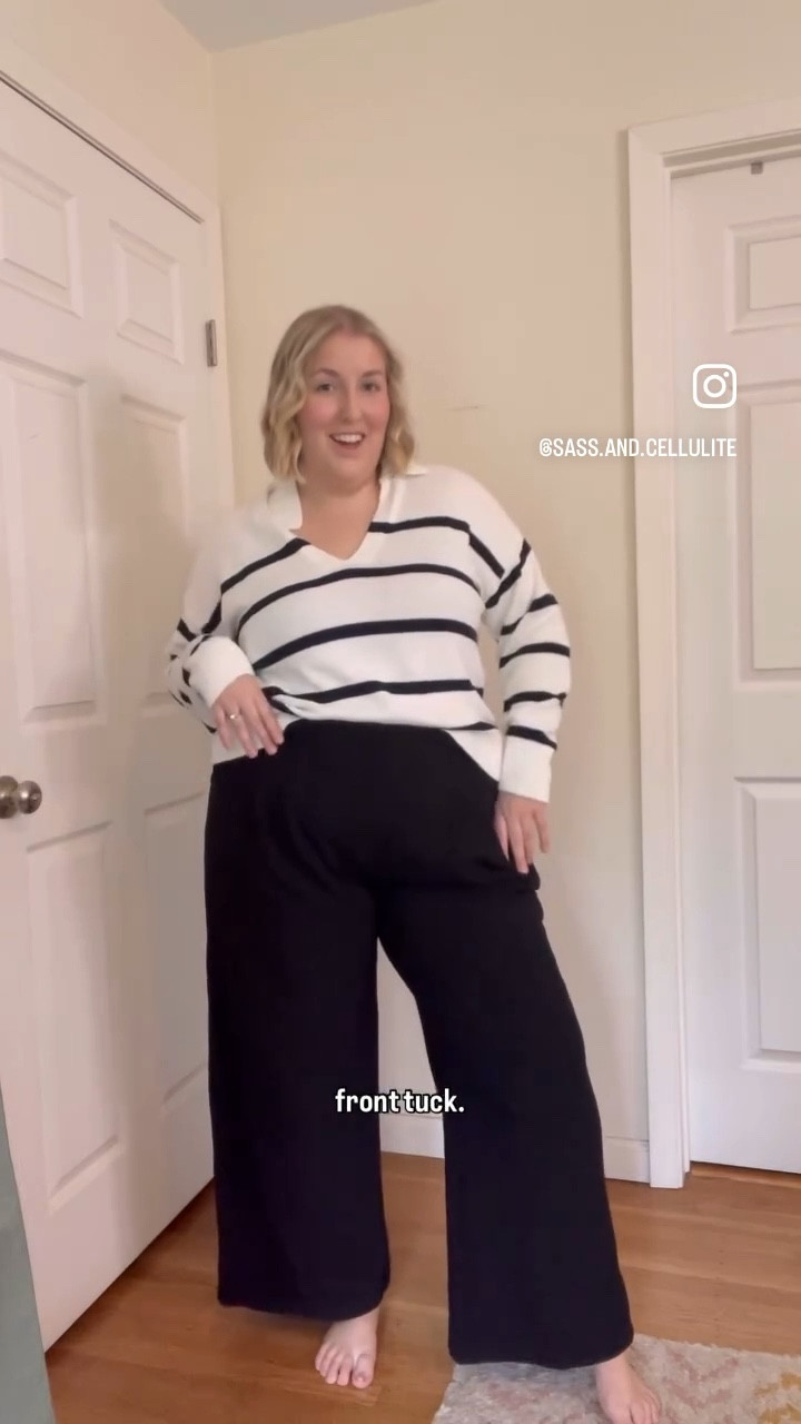 Comfy & cozy work-appropriate holiday outfit 🖤 Wearing XL in the sweater, 2X in the pants  

#LTKStyleTip #LTKMidsize #LTKPlusSize