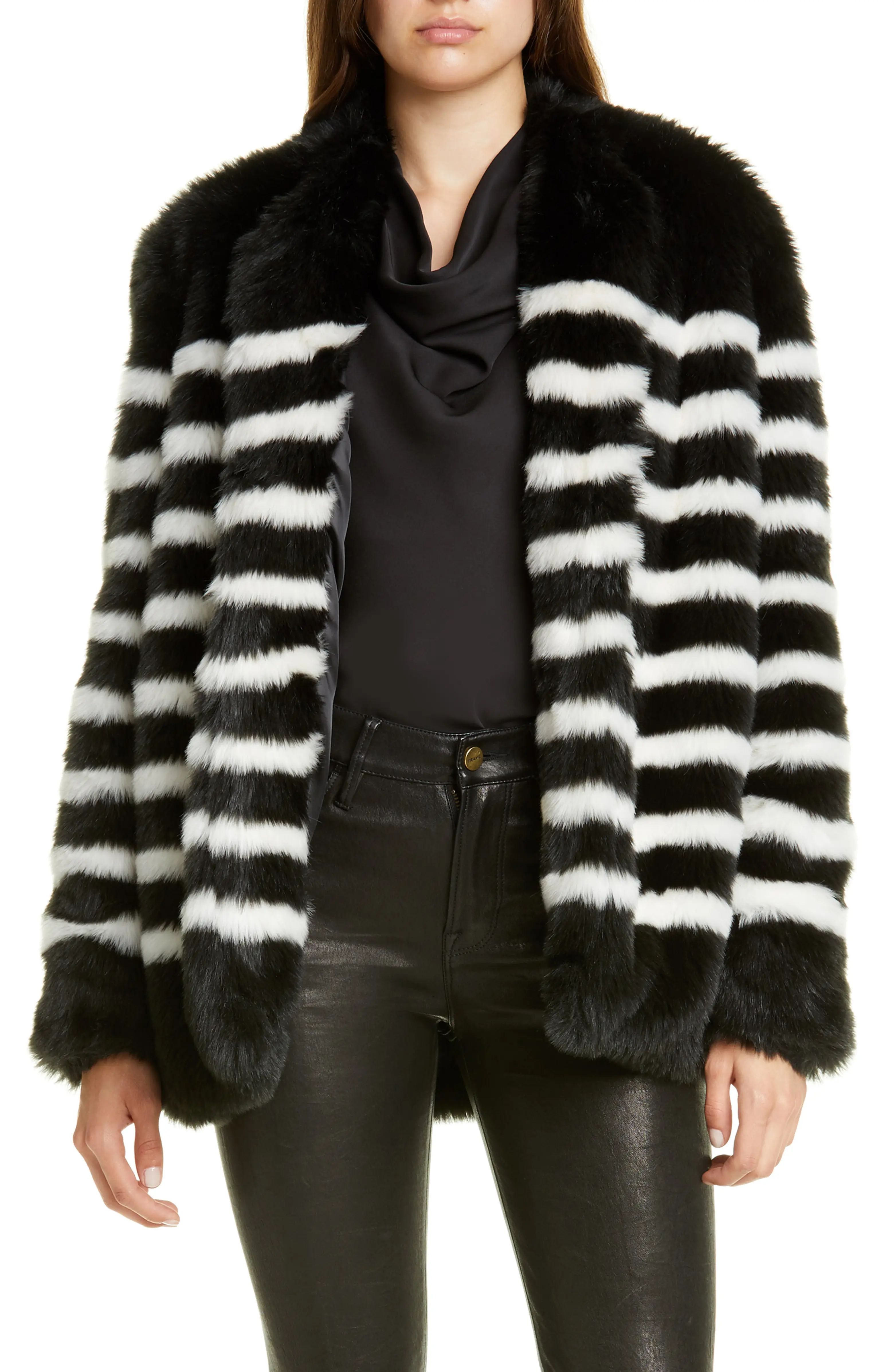 Jerry Stripe Faux Fur Coat | Nordstrom