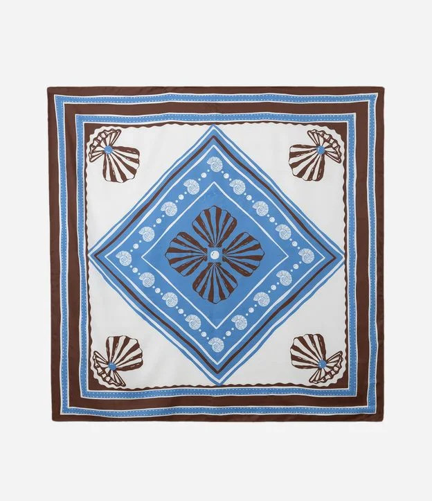 Lenço Acetinado com Conchas Estampadas Azul/Marrom/Branco - Lojas Renner | Renner (BR)