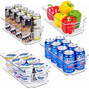 Set of 4 Refrigerator Organizer Bins - Plastic Refrigerator Storage Bins with Handle - Fridge Org... | Amazon (US)