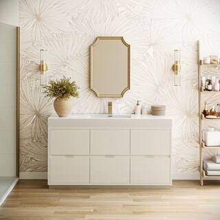 Valencia 60 in. W Single Freestanding Glossy White Bath Vanity with White Acrylic Vanity Top Assembled | The Home Depot