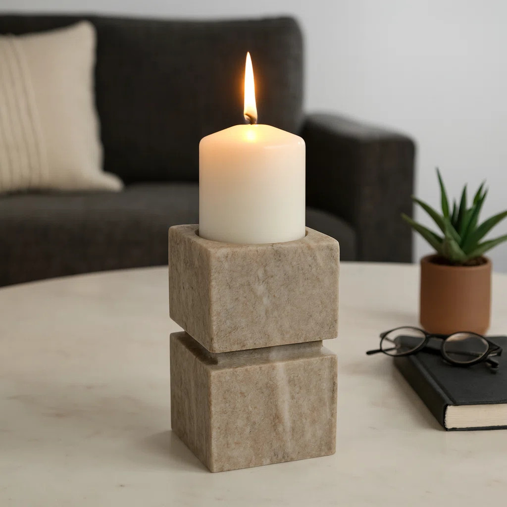 Modern Onyx Marble Stacked Cubes Candle Holder for Home Decor - Decorative Pillar Candlestick Hol... | Wayfair North America