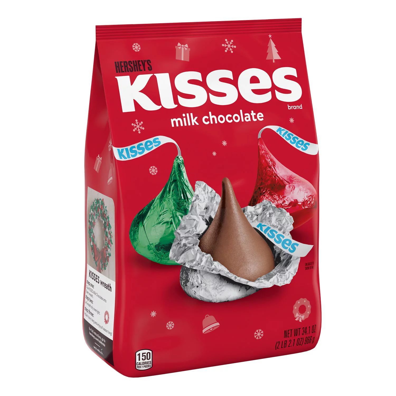 HERSHEY'S, KISSES Milk Chocolate Candy, Holiday, 34.1 oz, Bulk Bag - Walmart.com | Walmart (US)