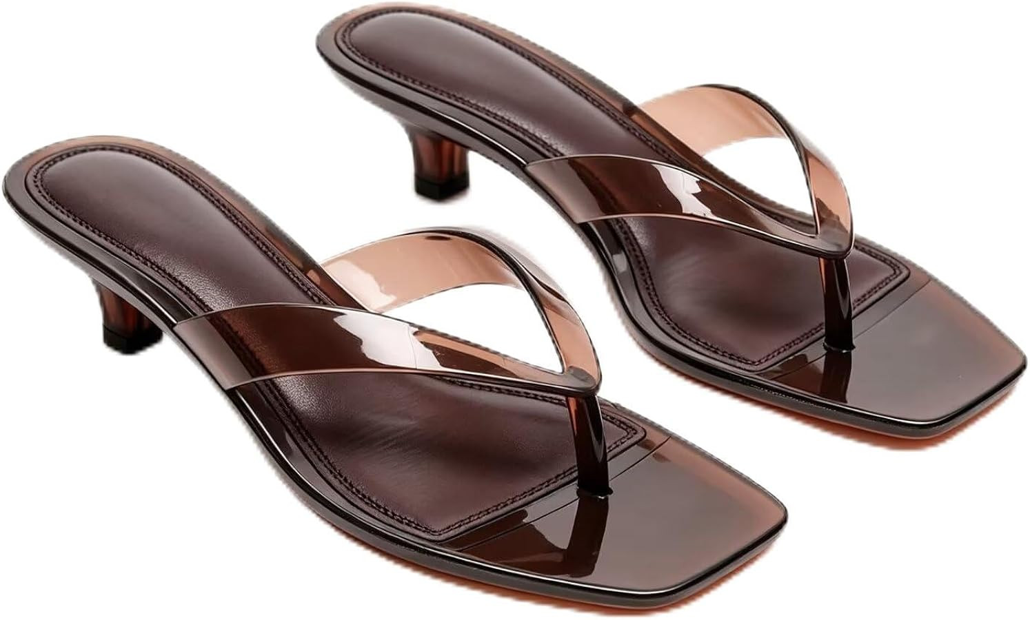Agodor Jelly Thong Heeled Sandals for Women,Clear Flip Flop Low Kitten Heels Mules for Women Comf... | Amazon (US)