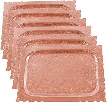 6 Disposable Rose Gold Serving Trays - 9.5" x 13.5" Serving Tray Set - Food Safe Heavy Duty Cardb... | Amazon (US)