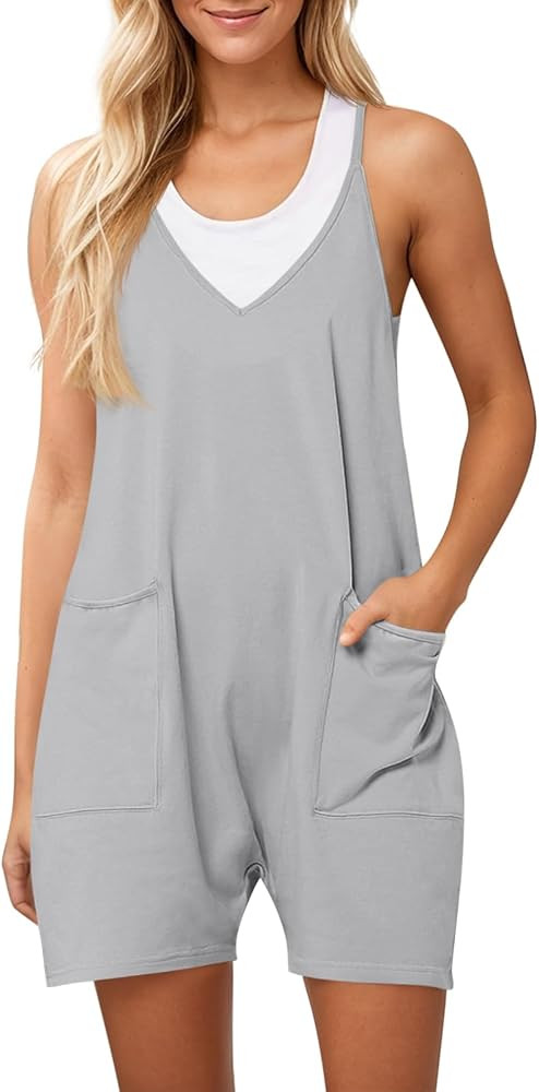 Tongmingyun Womens Summer Casual Sleeveless Rompers Loose Spaghetti Strap Shorts Jumpsuit with Po... | Amazon (US)