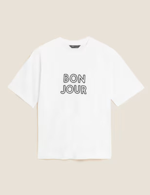 Pure Cotton Slogan Crew Neck T-Shirt | Marks & Spencer (UK)