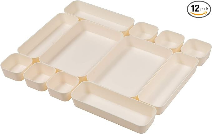 Backerysupply Set Of 12 Beige Color Plastic Desk Drawer Organizers For Makeup Bathroom Office Kit... | Amazon (US)