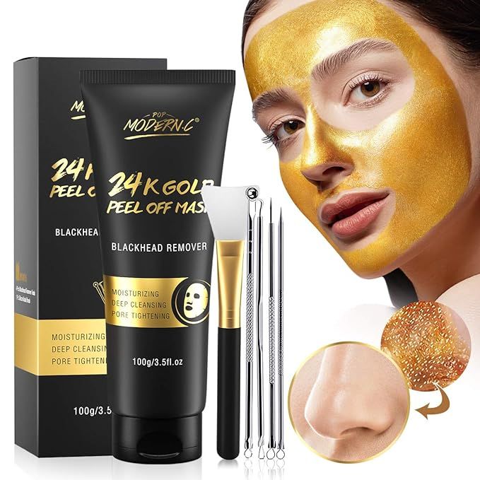 Blackhead Remover Mask, 24K Gold Peel Off Mask, Gold Facial Mask Anti-Aging, Deep Cleansing, Redu... | Amazon (US)