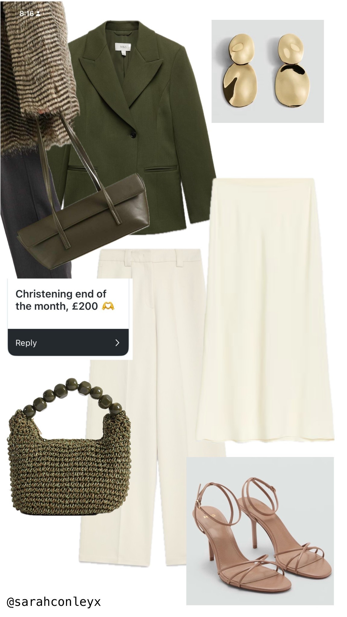 Christening outfit 
Spring occasion outfit 
Green blazer 
Green bag
Spring outfit ideas 
Nude heels 

#LTKstyletip #LTKspring #LTKdatenight