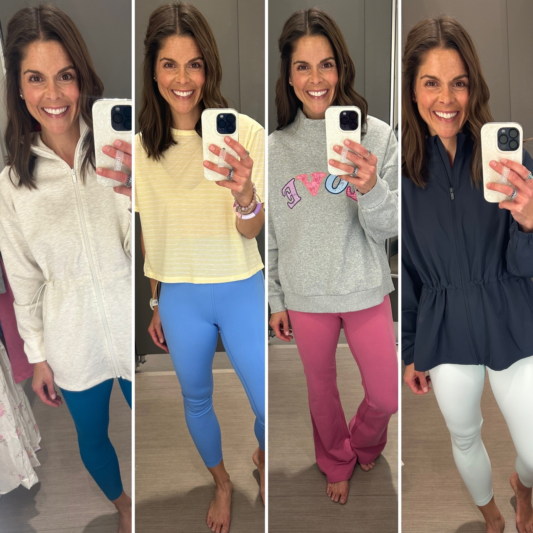 Target Tuesday athleisure edition! 

Left to right: 

•Autumn/spring top, autumn bottoms
•Spring top, spring/summer bottoms
•Summer top, summer bottoms
•Winter/summer top, winter bottoms 
