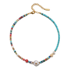 Turquoise Heishi & Baroque Pearl Necklace | Sequin