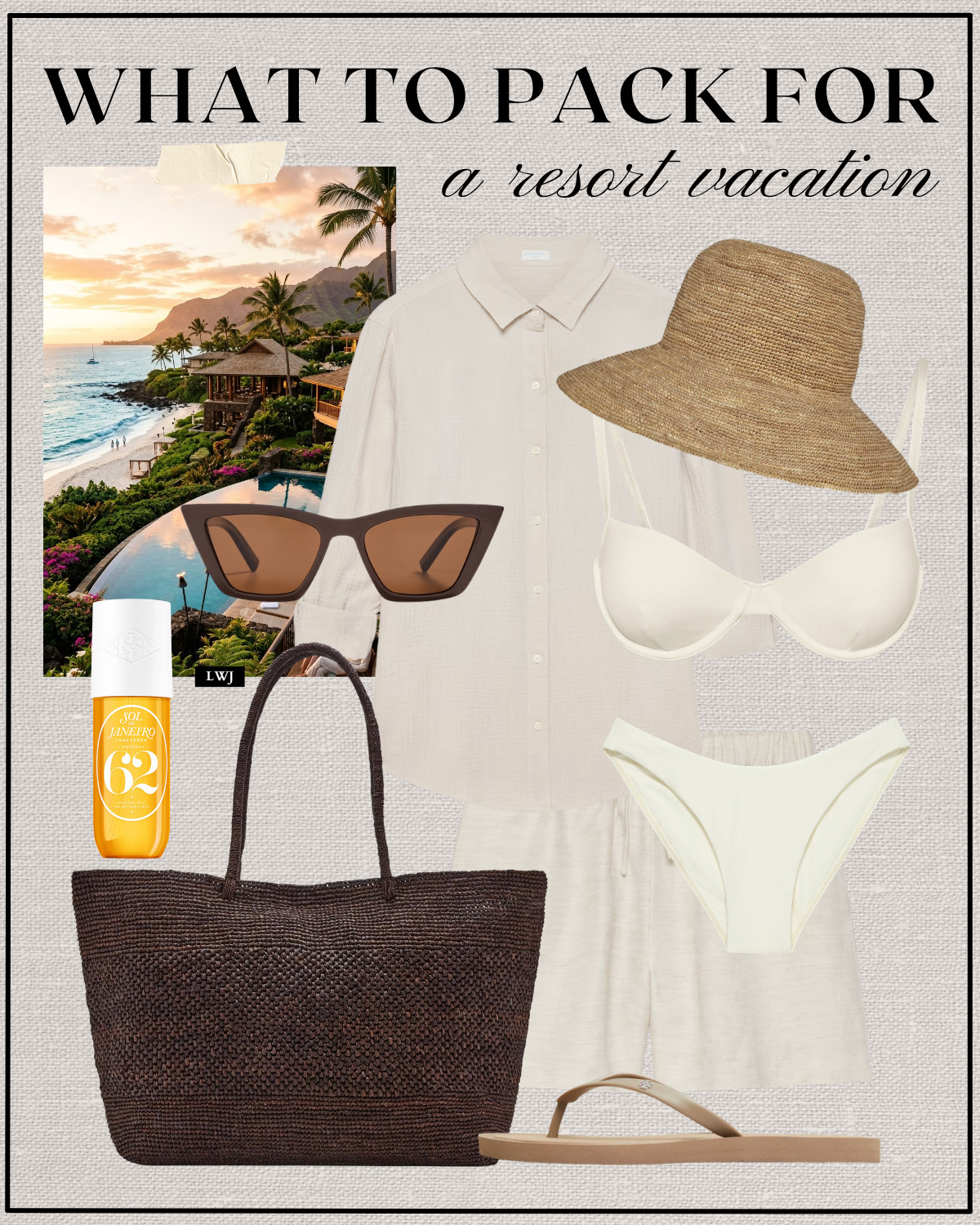 resort vacation outfit 

travel outfit / beach outfit / summer vacation / beige matching linen set / monday swimwear two piece / chocolate brown woven tote / cat eye sunglasses / straw tote / beige flip flops  

 

#LTKTravel