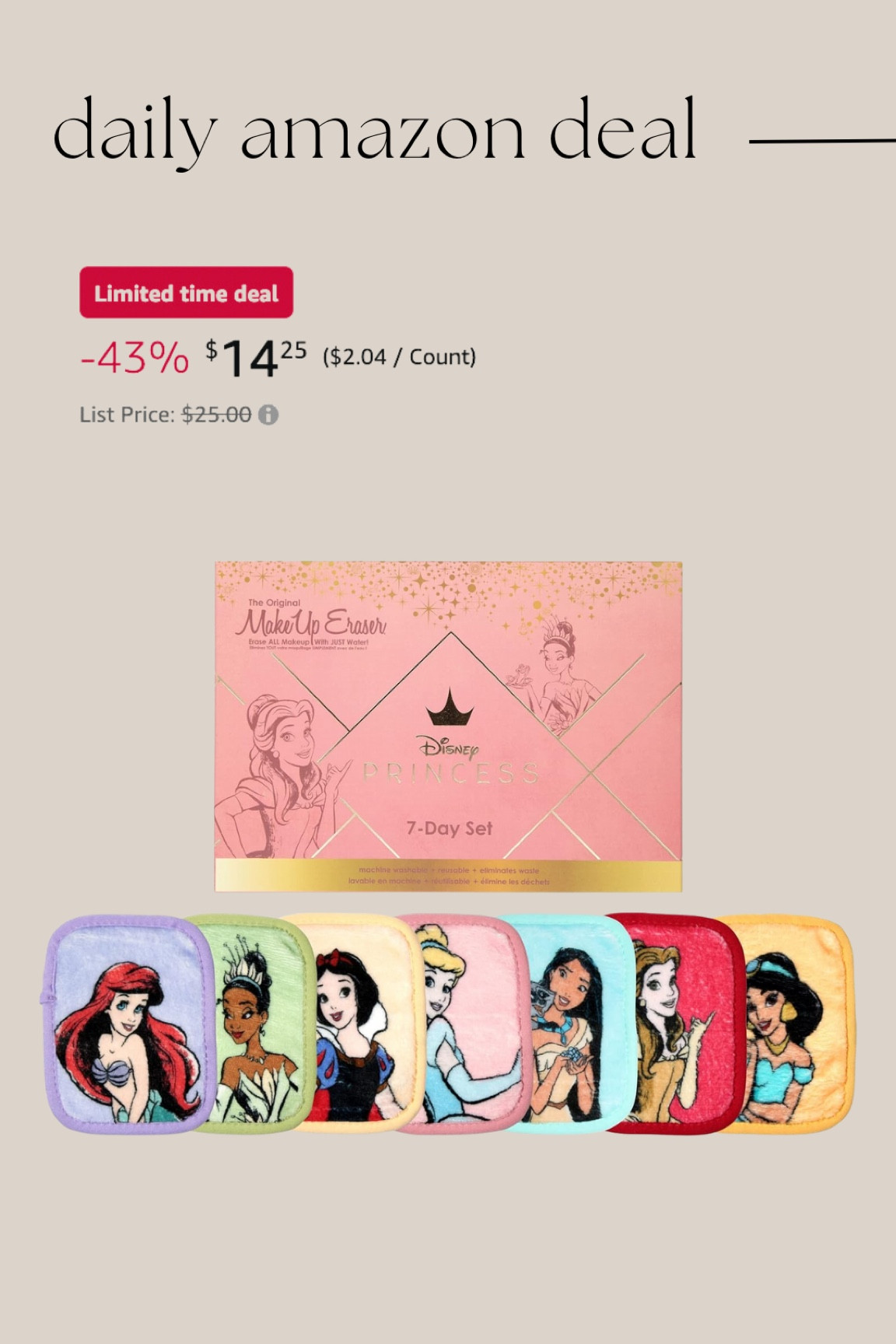 Daily Amazon deal: Disney princess makeup eraser set 

#LTKGiftGuide #LTKFindsUnder50 #LTKSaleAlert