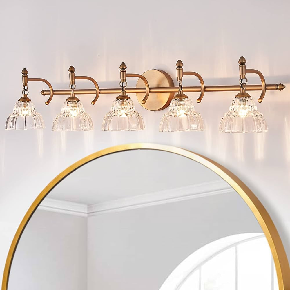 OFFDARKS Bathroom Vanity Light Fixtures Matte Brass Vintage Vanity Lighting Fixture Over Mirror 5... | Amazon (US)