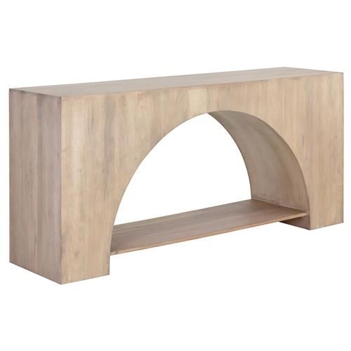 Sunpan Salma Rustic Light Wash Brown Acacia Wood Arched Rectangular Console Table | Kathy Kuo Home