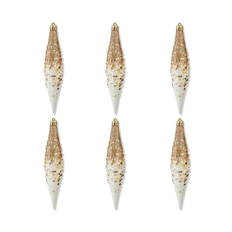 Gold Glitter Finial Christmas Ornaments, 6 Count, by Holiday Time | Walmart (US)