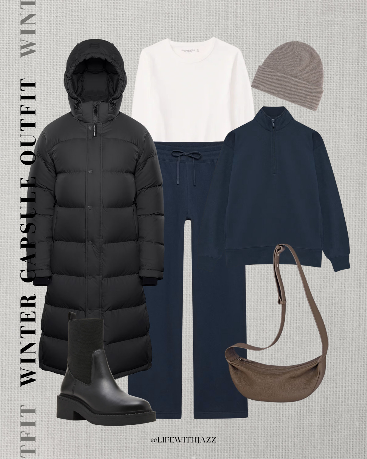 winter capsule outfit 

winter style / long puffer coat / matching sweat set / beanie/ waterproof boots / casual leather crossbody / wc26 

 

#LTKSeasonal
