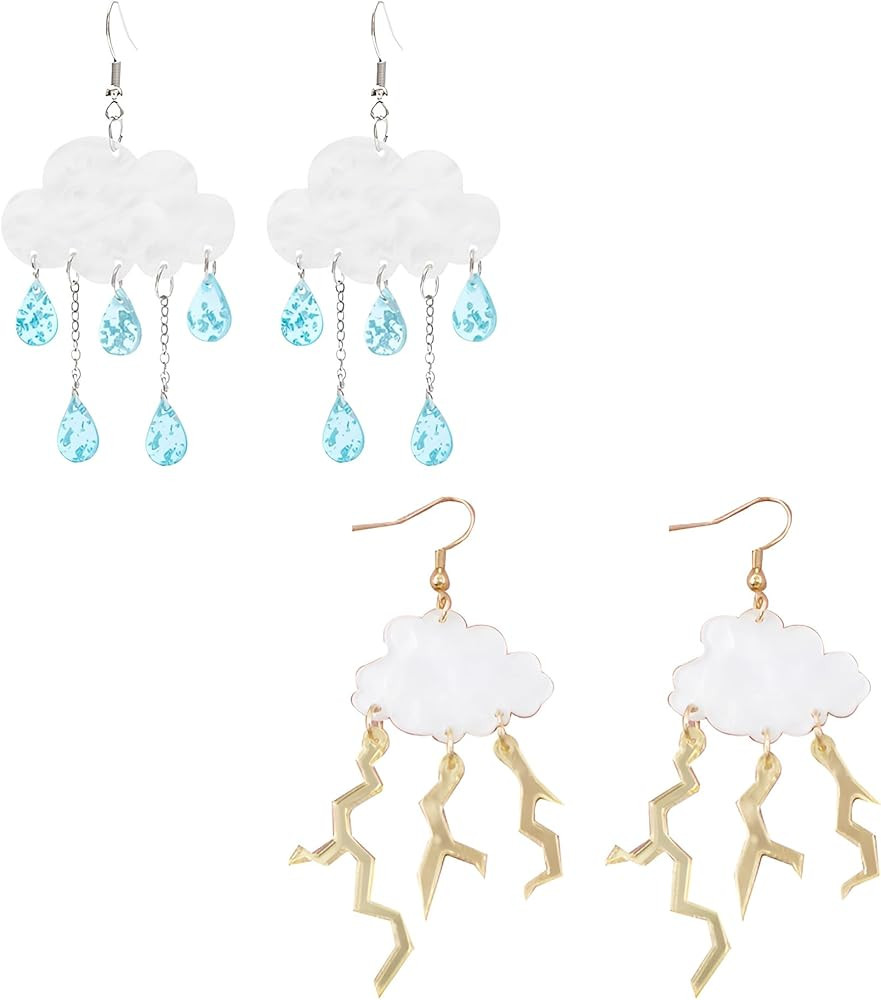 Ximimark 2pc Cute Creative Raindrops Fashion Water Drops Earrings+Acrylic Cloud Lightning Design ... | Amazon (US)